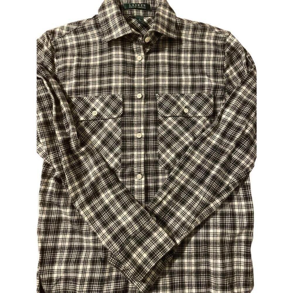 Women's Lauren Ralph Lauren cotton long sleevePlaid Shirt Size S Black/White - Picture 1 of 5